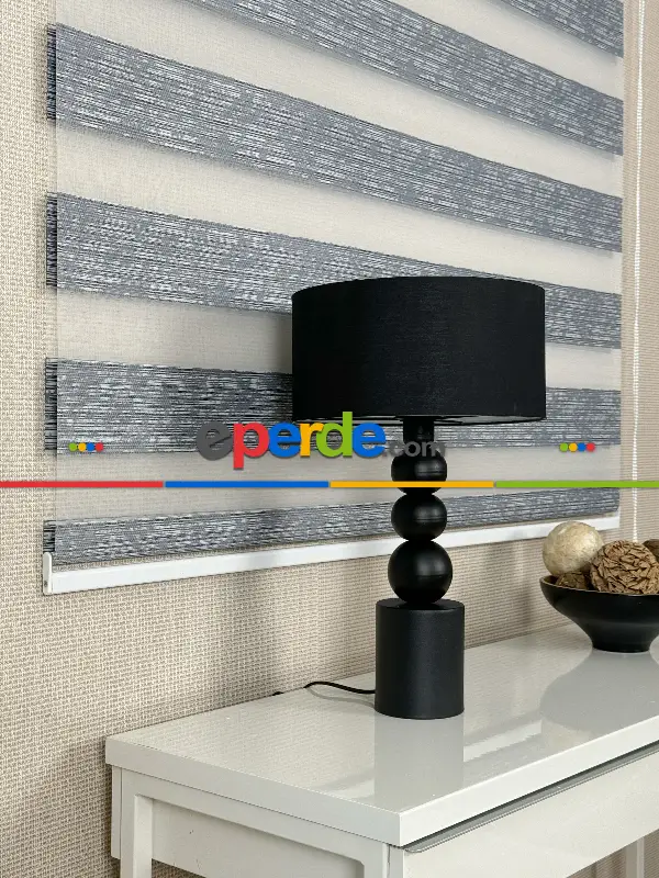 Salon Gri Jakar Dokuma Zebra Perde, Standart Metal Kasalı Yüksek Kalite Kornişe Kolay Montaj Seçenekli