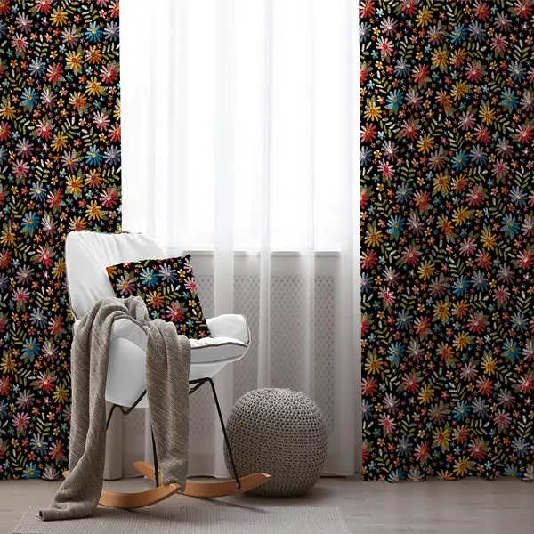 Rengarenk Çiçekli Desenli Fon Perde Evim317 Kumaşı Kalındır Duck Bezi Değildir- Mavi-beyaz