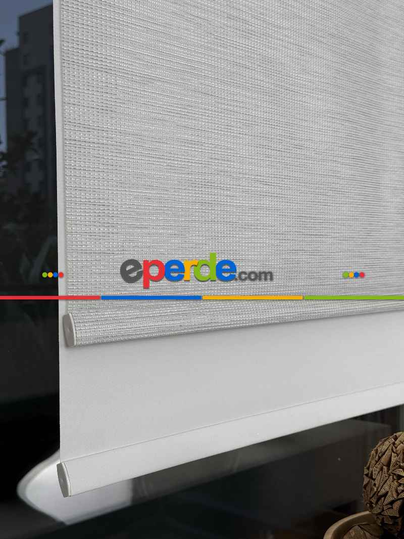 Ekru Gri Çiftli Sistem Tül Stor Perde, Standart Metal Kasalı Yüksek Kalite Kornişe Kolay Montaj Seçenekli