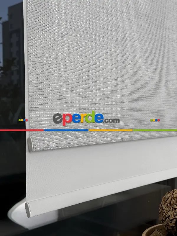 Ekru Gri Çiftli Sistem Tül Stor Perde, Standart Metal Kasalı Yüksek Kalite Kornişe Kolay Montaj Seçenekli