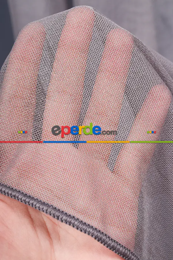 Gri Dökümlü Düz Tül Perde