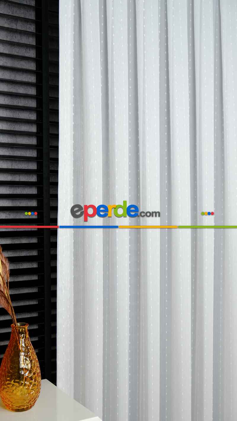 Nokta Tasarım Dokulu Zarif Çizgili Tül Perde Mars