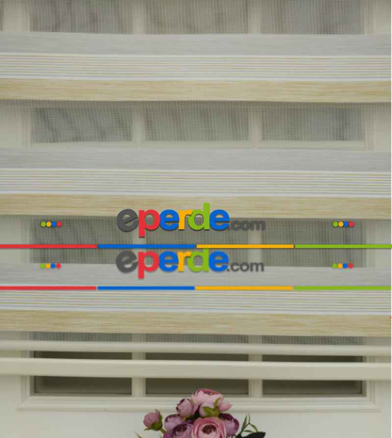 Elit Gri Krem Çizgili Bambu Zebra Perde