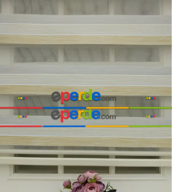 Salon - Elit Gri Krem Çizgili Bambu Zebra Perde