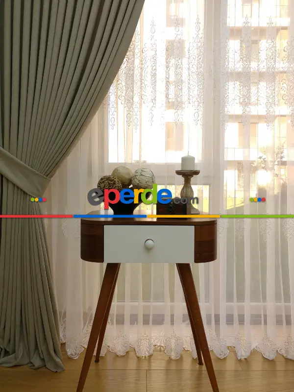 Salon Fon - Taş Rengi Bej - Düz Fon Perde (  Dökümlü Fon Perde)- Taş Rengi