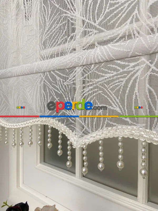 Oturma Odası - Stor Perde - Yeni Sezon Çiftli Sistem Tül Ve Stor Perde - Çam Desen- Krem Açık-ekru