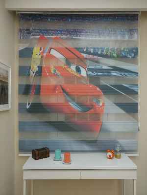 Erkek Çocuk Odası Perdesi Şimşek Mcqueen Arabalı Zebra Perde- Gri-Füme-Antrasit-Kırmızı-Sarı