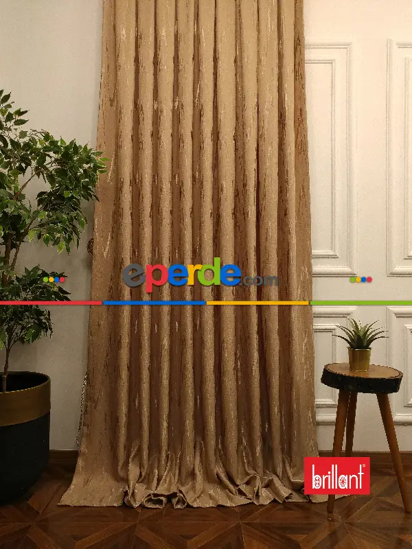 Brillant Jakar Fon Camel Renk Düz Fon Perde - Camel