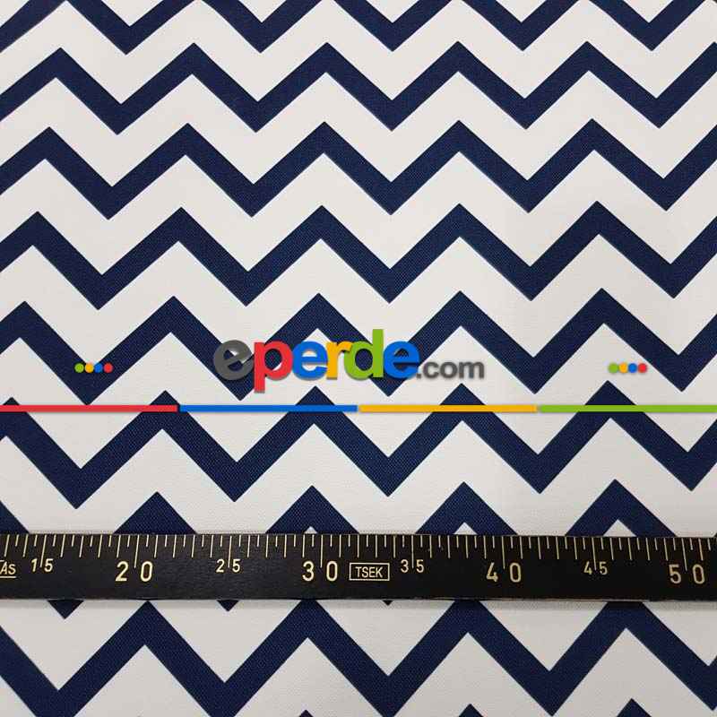 Marin Serisi Zigzak Desenli Fon Perde Evm1512-5 Kumaşı Kalındır Duck Bezi Değildir- Lacivert-Beyaz