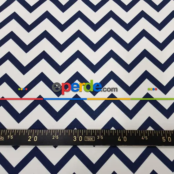 Marin Serisi Zigzak Desenli Fon Perde Evm1512-5 Kumaşı Kalındır Duck Bezi Değildir- Lacivert-Beyaz