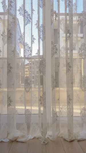 Tül Perde Ve Kruvaze Perde Damask Desenli- Krem