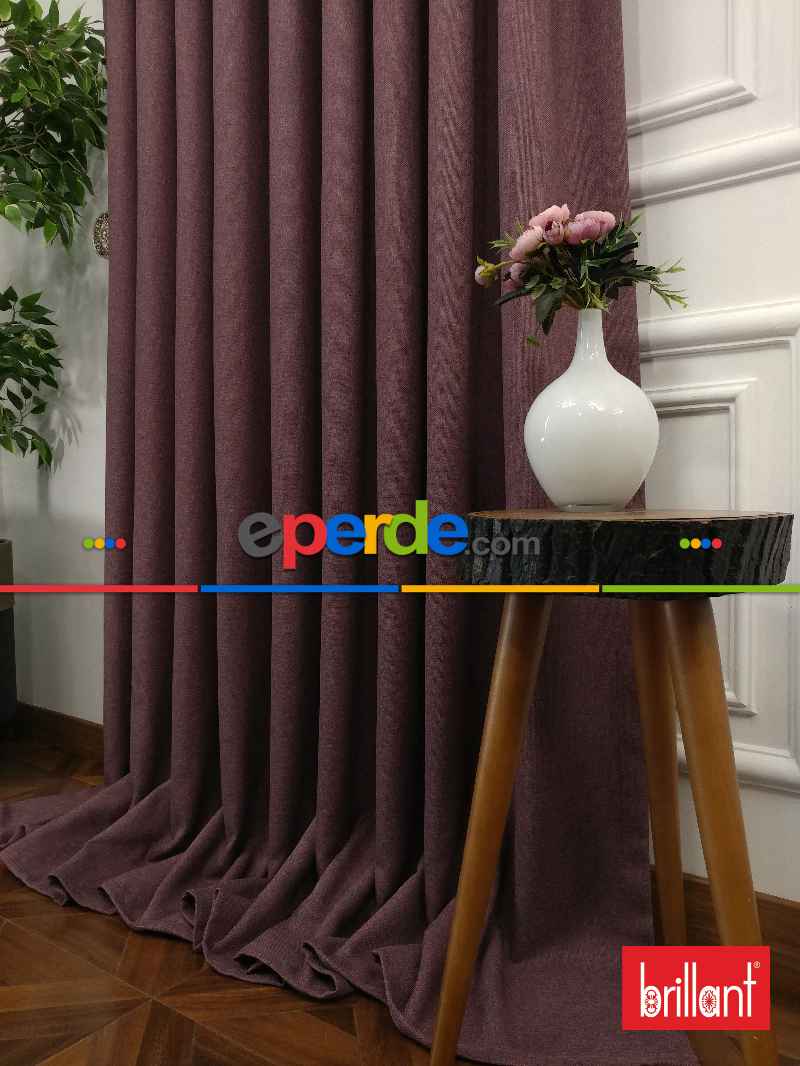 Brillant Keten Gül Kurusu Renk Düz Fon Perde - Gül Kurusu