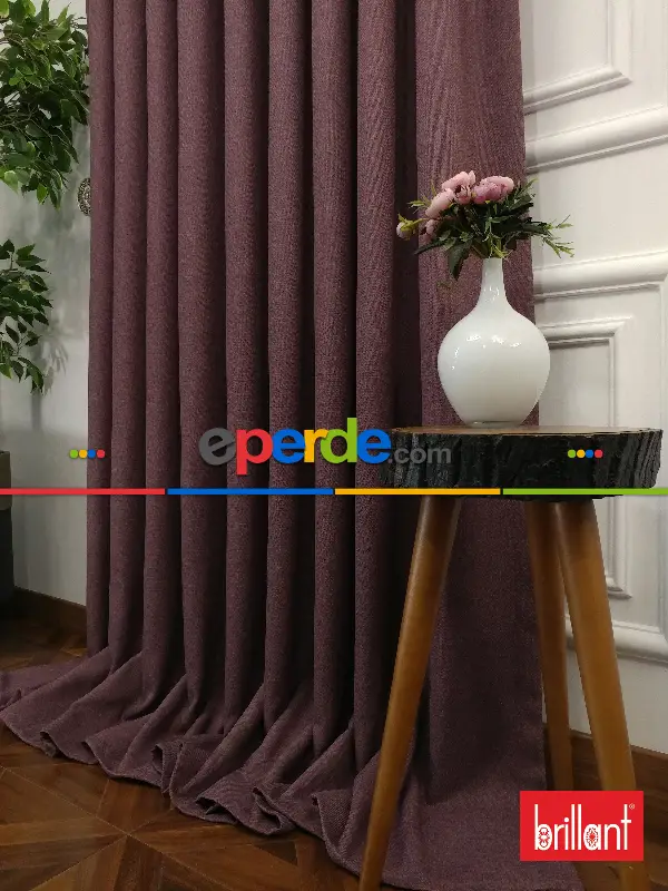 Yatak Odası - Brillant Keten Gül Kurusu Renk Düz Fon Perde - Gül Kurusu