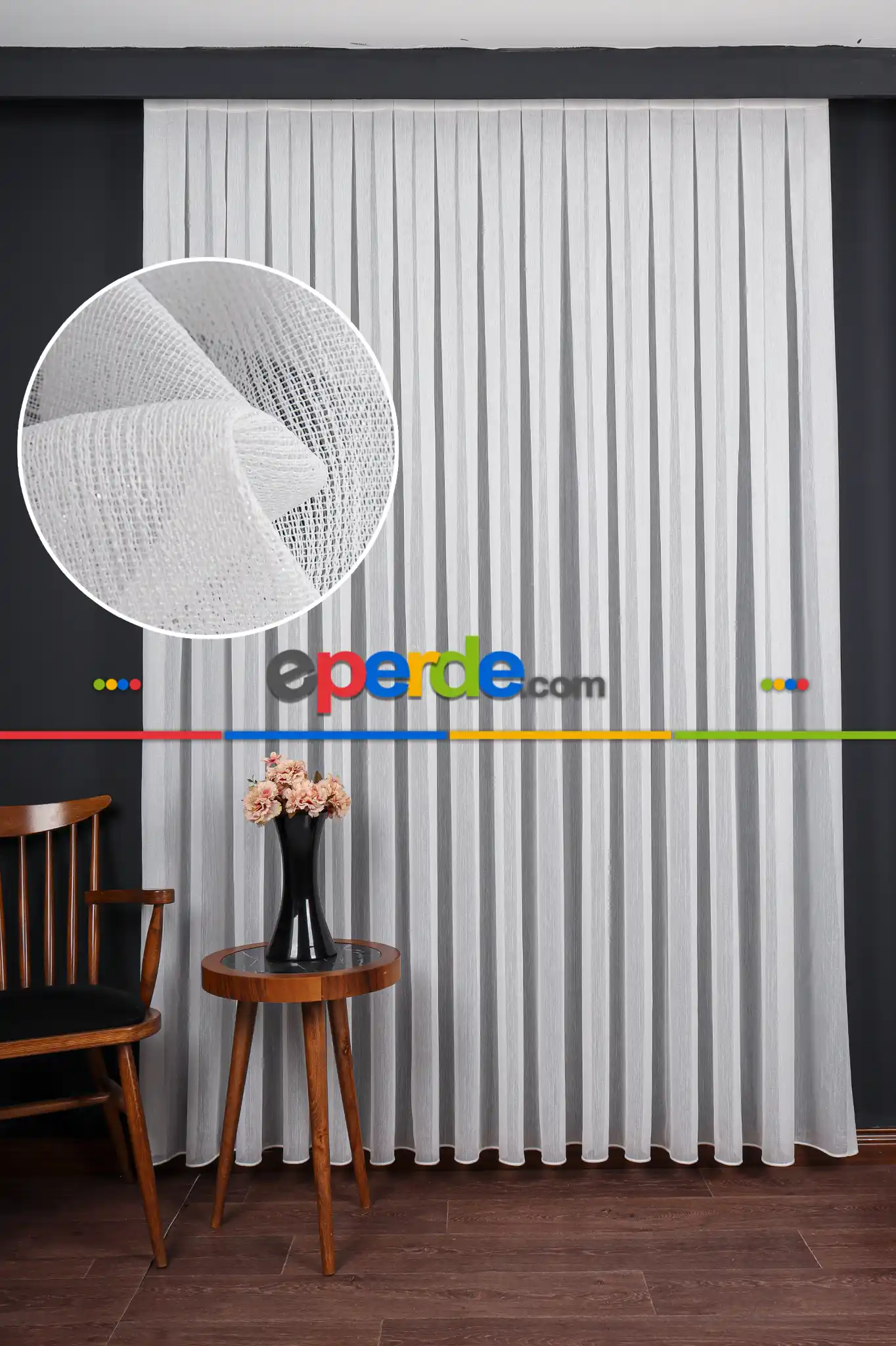 Ozi Yeni Sezon Çizgili Örme Tül Perde