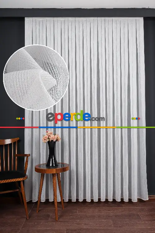 Ozi Yeni Sezon Çizgili Örme Tül Perde