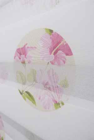 Çiçekli Desen Zebra Perde- Pembe-beyaz Buz Beyazı