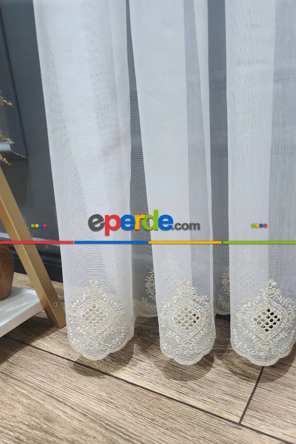 Salon Tül - Gold Altın Bohre Damask İşlemeli Salon Model Tasarım Pileli Tül Perde