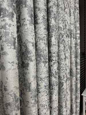 Patinedesenli Gri Desenli Jakar Fon Perde (285 En)- Gri