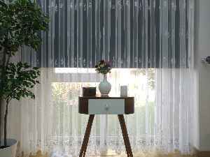 %60 İndirimli - Nakış İşlemeli Desenli Tül Perde - Ütü İstemez- Ekru