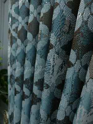 Turkuaz Desenli Jakar Fon Perde (180)- Petrol Mavisi