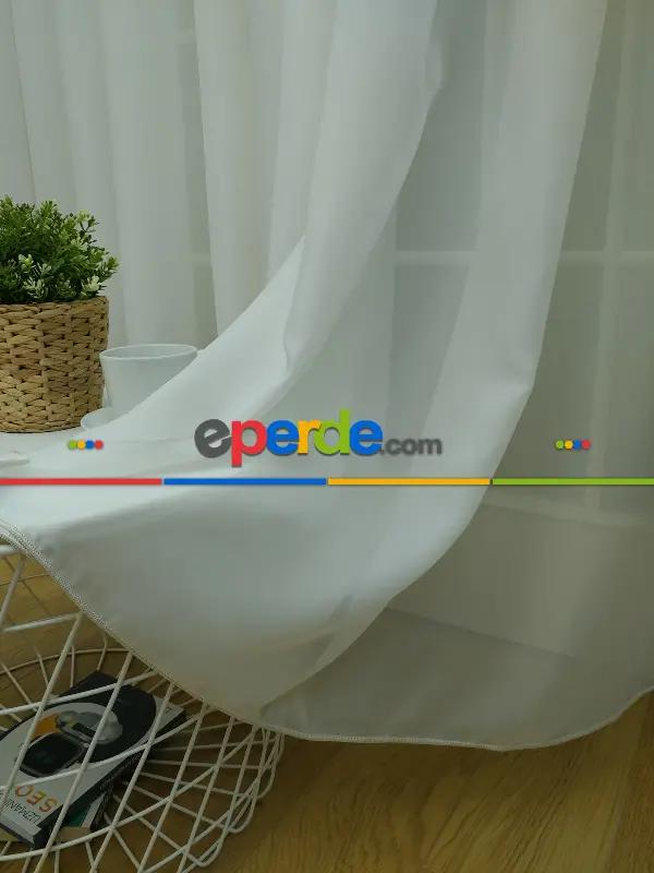 Ekru Kreep Düz Tül Perde