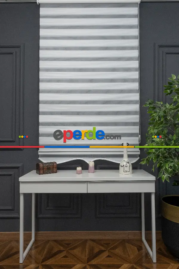 90x200 Hazır Beyaz Dar Plise Zebra Perde