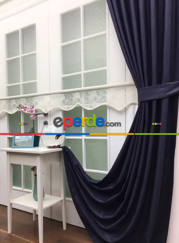 Lacivert Renk Düz Fon Perde- Lacivert