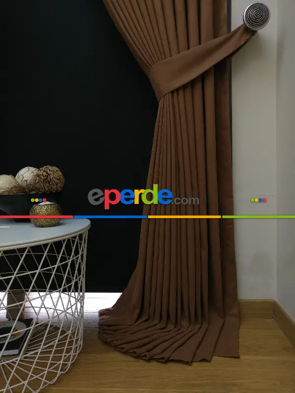 Düz Renk Dökümlü Fon Perde (150)- Kapiçino