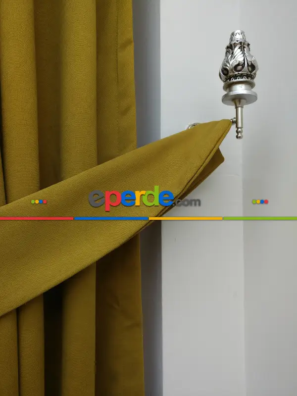 Düz Renk Dökümlü Fon Perde (180)- Hardal Yeşili