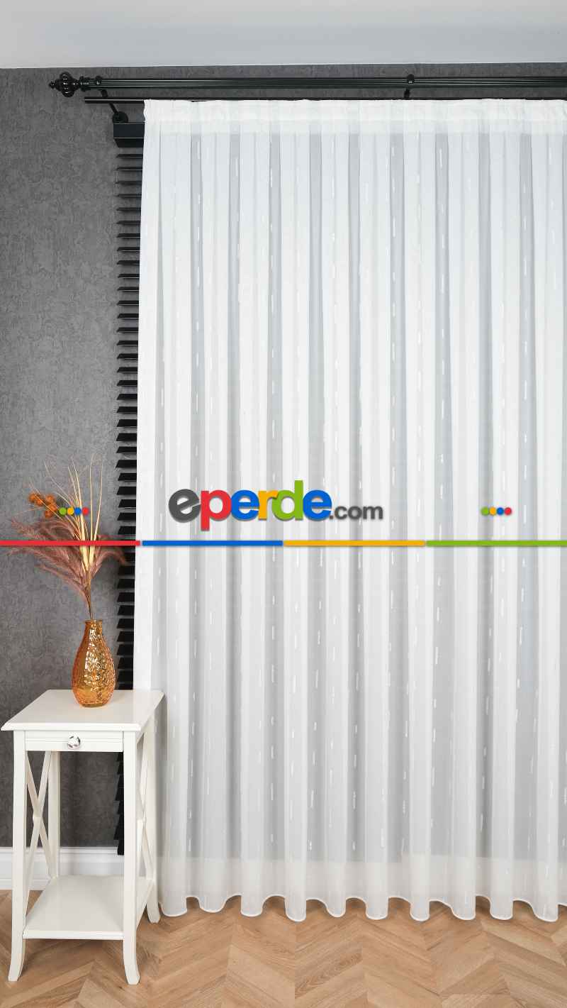 Düz Sade Tül, Sade Çizgili Tül Perde, Modern Ütü İstemez Kırışmaz Tül Perde, Havana Gümüş