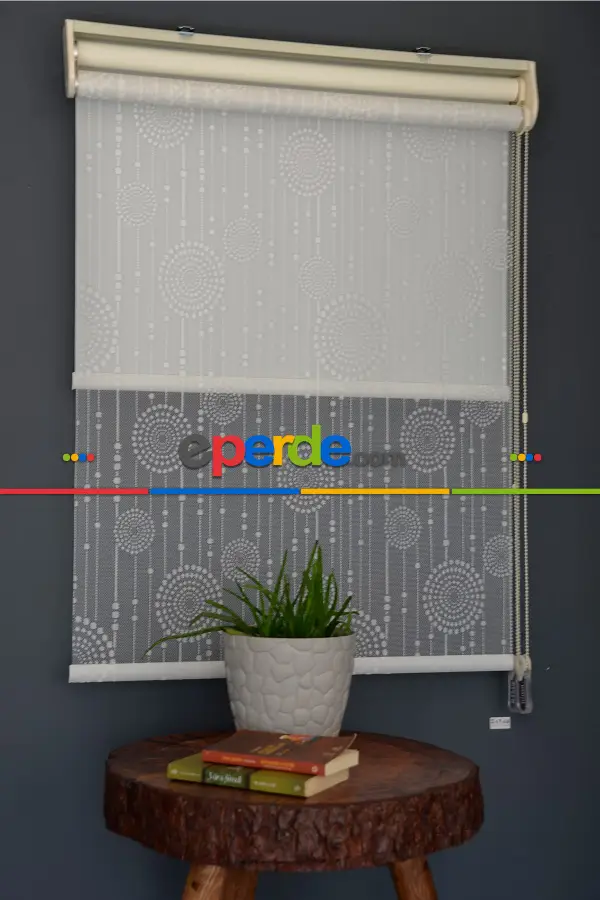 Halim Perdesan Dacuz-208 Beyaz Renk Etekli Veya Eteksiz Çift Mekanizmalı Tül Stor Perde