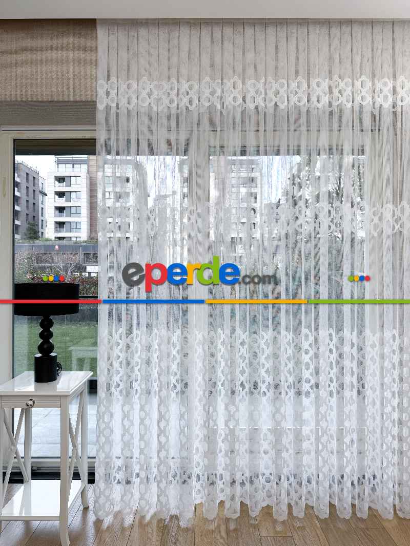 Desenli Fransız Dantel Örme Tül Perde, Desenli Ütü İstemeyen Tül