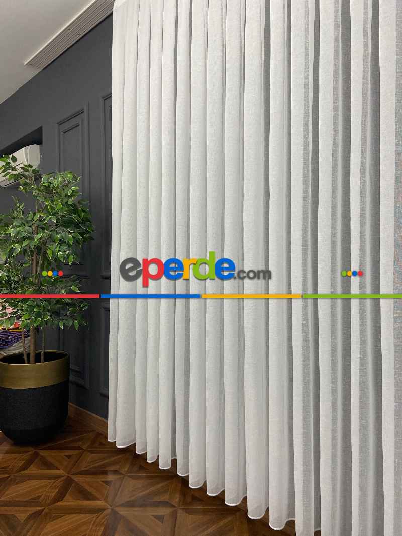 Foldet Keten Tül Perde- Ekru - Kurşunlu Tül