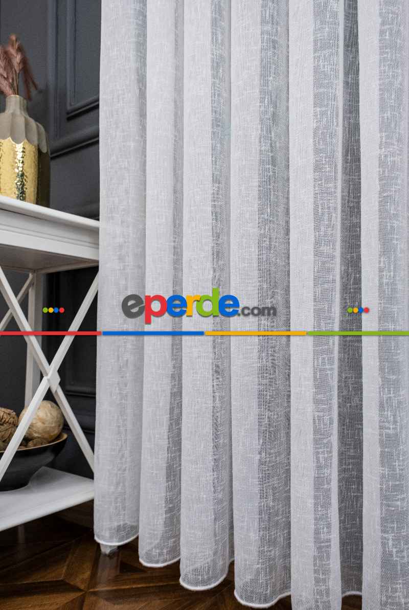 Şantuk Keten Serpme Desen Dökümlü Tül Ekru Kurşunlu Tül