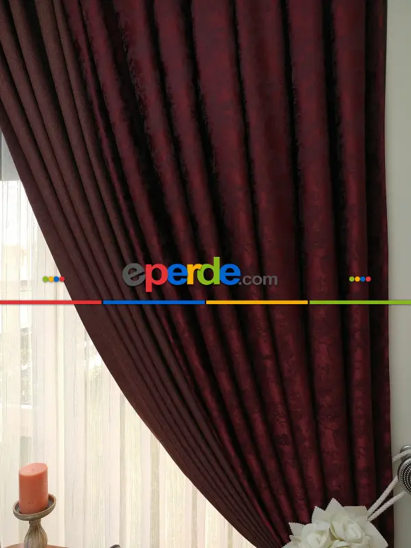 Kahve Bordo Renk Kombinli Desenli Fon Perde- Bordo-kahve