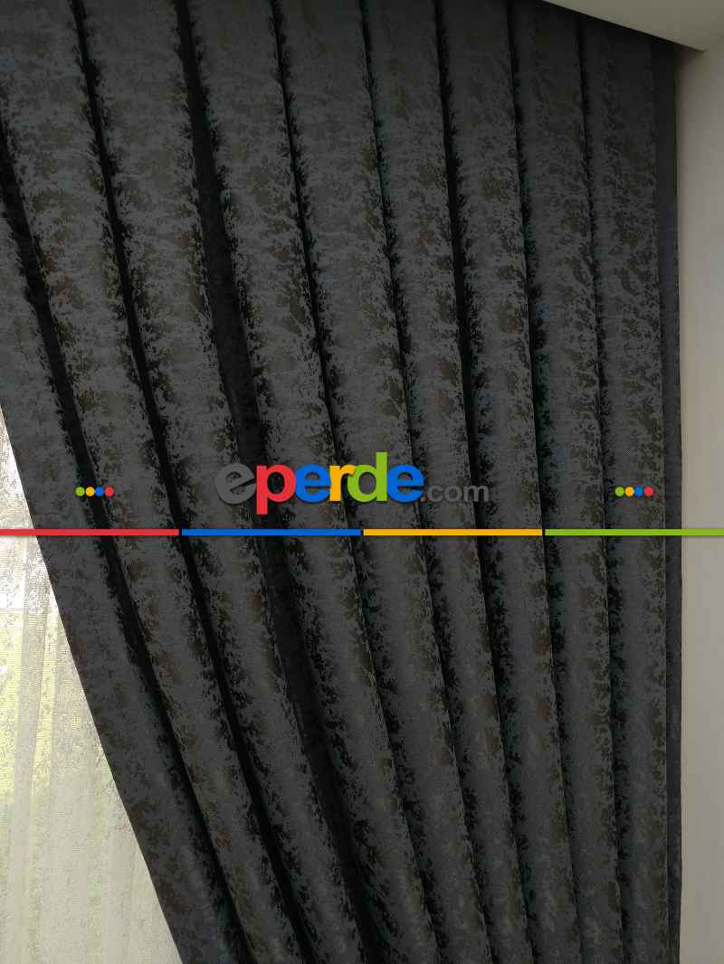 Füme Düz Jakar Fon Perde - Füme Gri