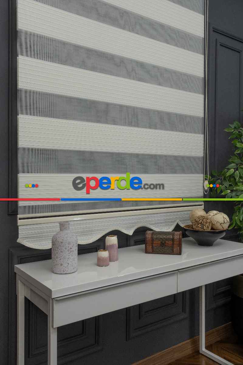 60x200 Hazır Krem Geniş Plise Zebra Perde