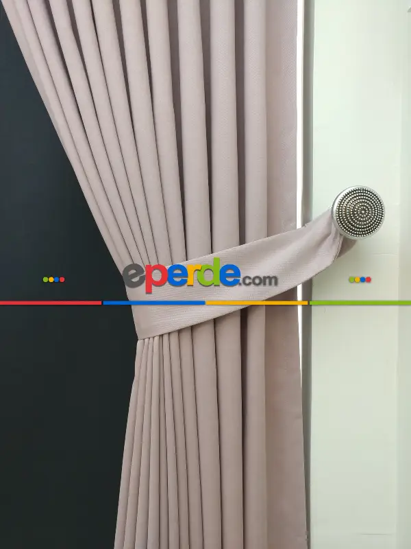 Çocuk Odası Fon Perde - Düz Renk Dökümlü Fon Perde (150)- Pudra