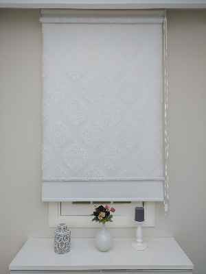 Çiftli Sistem Örme Tül Stor Perde Ve Stor Perde Üsküp 01- Ekru