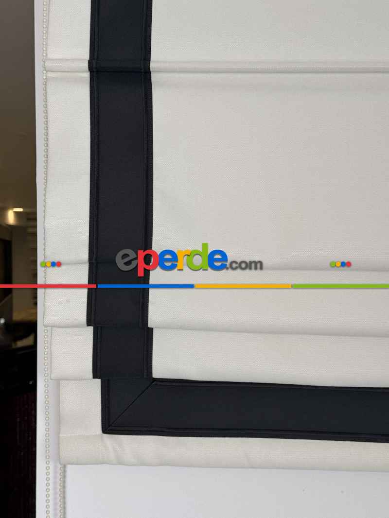 Krem Naturel Keten Siyah Biyeli Katlamalı Perde