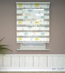 Bulut Desenli Baskılı Zebra Perde- Çok Renkli