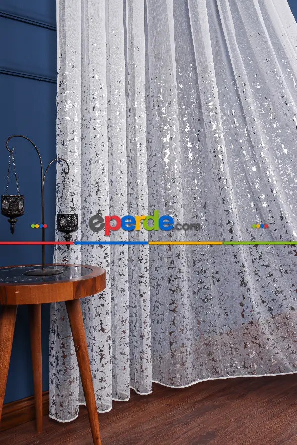 Salon Tül - Cam Kırığı Dijital Baskılı Tül Perde