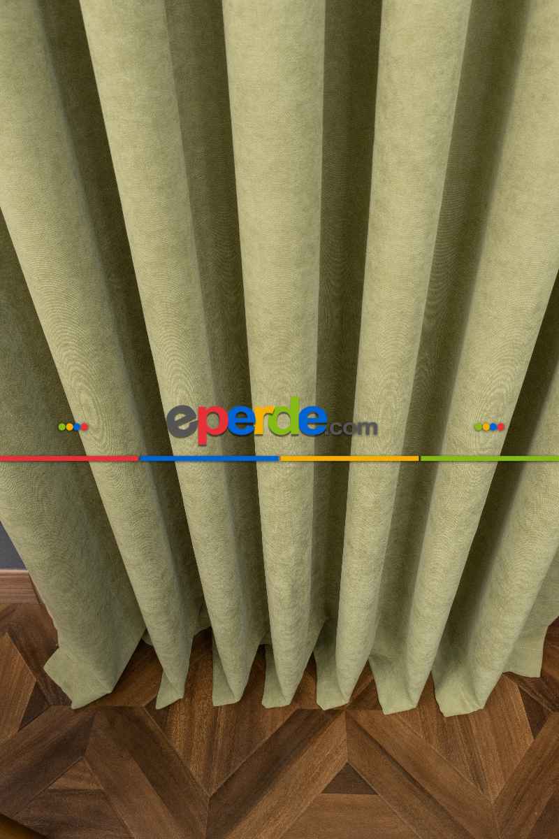 Salon - Su Yeşili Rengi Düz Fon Perde Dökümlü Fon Perde