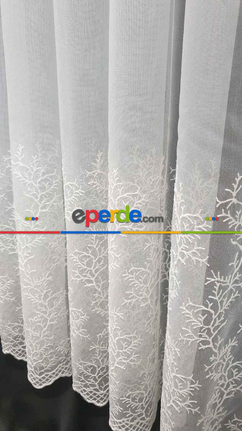 Oturma Odası - Sıra Dallar İşlemeli Sıra Desen Bambu Kırışmaz Ütü İstemez Tül