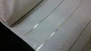 Çizgili Keten Tül Perde- Sütlü Kahve - Altın Çizgili- Sütlü Kahve