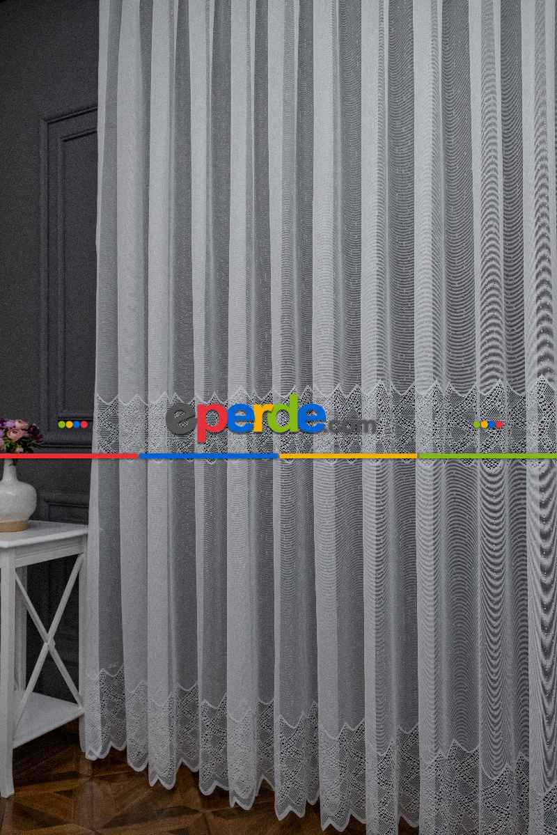 Salon Tül - Taç Ara Bant Örme Entel Desen Tül