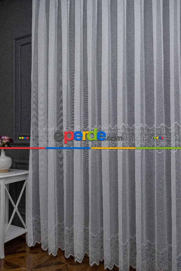 Taç Tül Perde - Taç Örme Tül Perde - Desenli Tül Perde - Ara Dantel Spor Örme Entel Desenli Tül