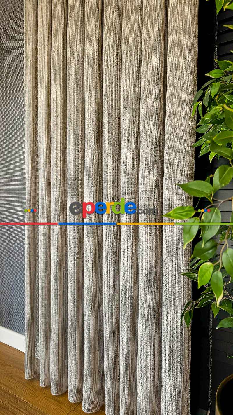 Oturma Odası - Açık Kahve Özel Dokuma, Özel İplik Keten Düz Tül Perde - Ağır Gramajlı Premium