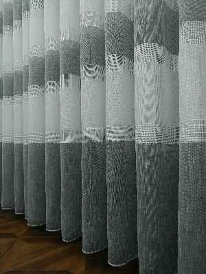 2021 Sezonu - Düz Tül - Keten Gri Bantlı Tül - Ütü İstemez- Gri-füme-antrasit-ekru