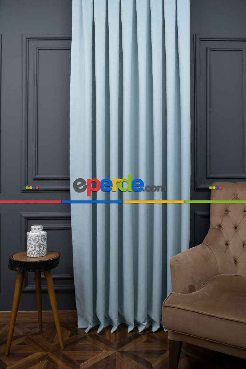 Mint Yeşli Düz Fon Perde Dökümlü En